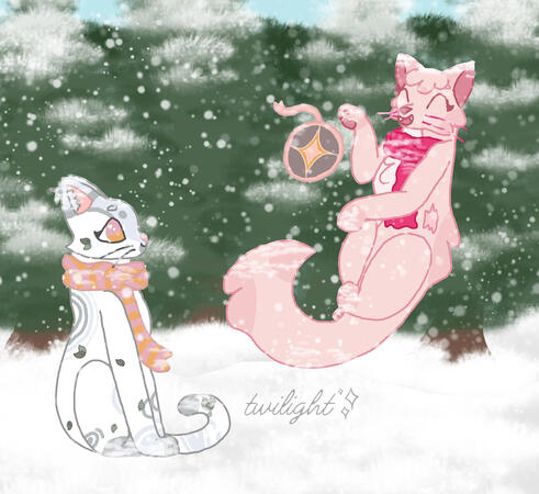 Cherryblossom and Finchtwig playing in the snow. Finchtwig is not mine.